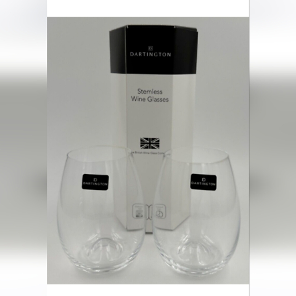 Two Dartington stemless Wine glasses new